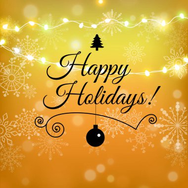Neşeli Noel altın harflerle tasarım parıltı. Noel tebrik kartı, poster, afiş. Altın ışıltılı kar, kar taneleri, siyah zemin üzerine beyaz noktalar.
