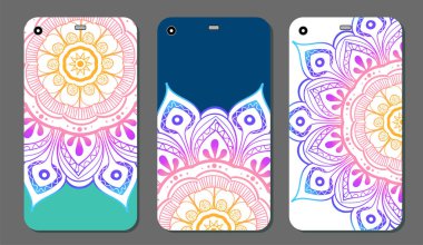 Telefon servis talebi mandala tasarım kümesi. Vintage dekoratif öğeler. Elle çizilmiş arka plan. Islam, Arapça, Indian, Osmanlı motifleri