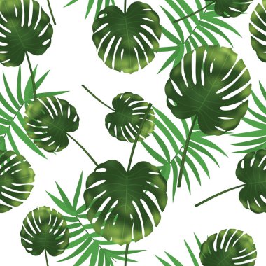 Tropik palmiye yaprakları, orman yaprakları pürüzsüz vektör çiçek desenli arka plan