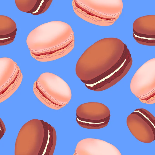 Seamless mönster med färgglada macaroon cookies på vit bakgrund. — Stock vektor