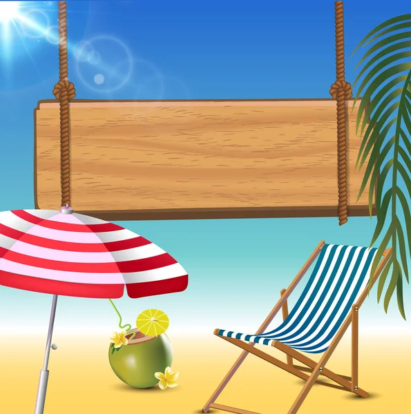 Verano vacaciones playa fondo realista. Ilustración vectorial — Vector de stock