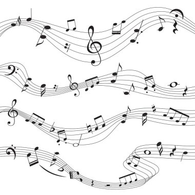 Müzik notaları, müzik tasarım öğesi kümesi, izole, illüstrasyon vektör.