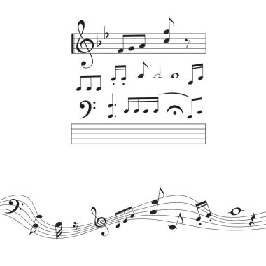 Müzik notaları, müzik tasarım öğesi kümesi, izole, illüstrasyon vektör.