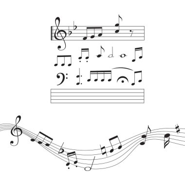 Müzik notaları, müzik tasarım öğesi kümesi, izole, illüstrasyon vektör.