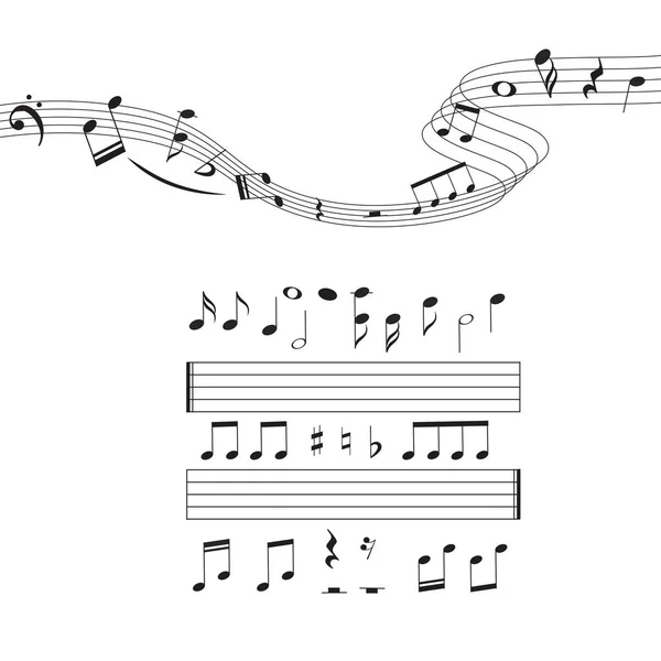 Musiknoten, Set an musikalischen Gestaltungselementen, isoliert, Vektorillustration. — Stockvektor