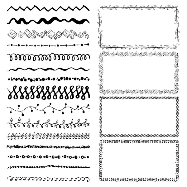 Serie di cornici doodle disegnate a mano. Confini dello schizzo — Vettoriale Stock