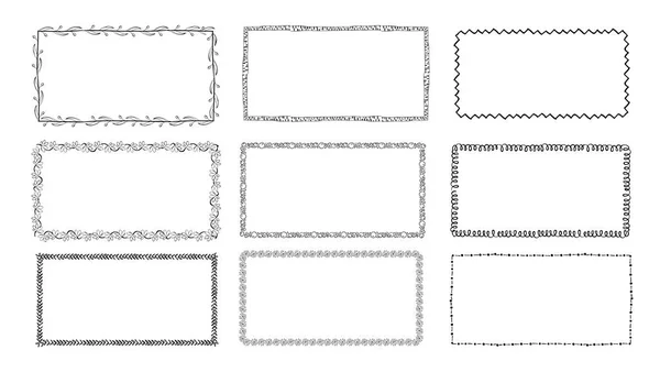 Set of hand-drawn doodle frames. Sketch borders — Stock Vector
