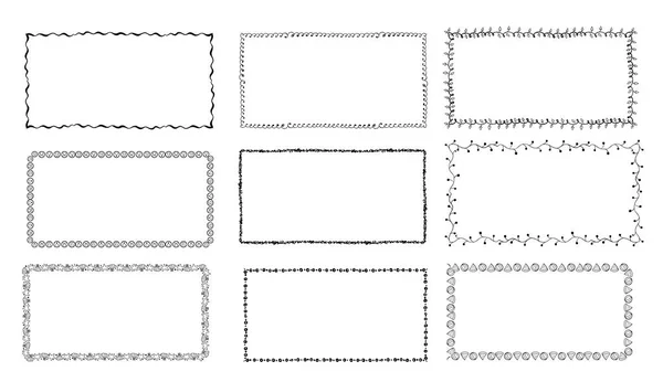 Set handgezeichneter Doodle-Rahmen. Grenzen skizzieren — Stockvektor