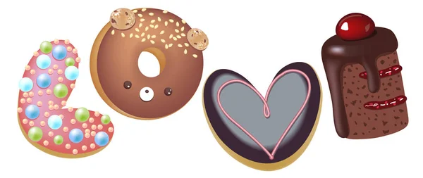 Tecknade vektor illustration donut. Hand dras ordet kärlek söt bulle. Faktiska kreativ konst arbete baka — Stock vektor
