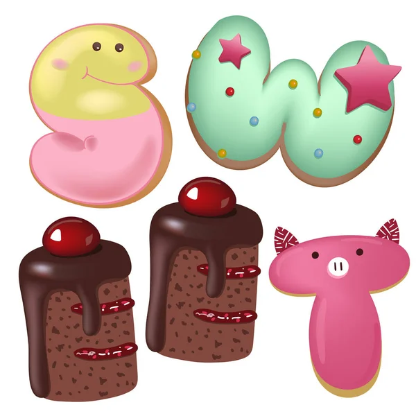 Змішані кольорові пончики Солодкі відзнаки, вид зверху, Для хлібобулочних магазинів Подарунок, концепція щасливого дня народження . — стоковий вектор