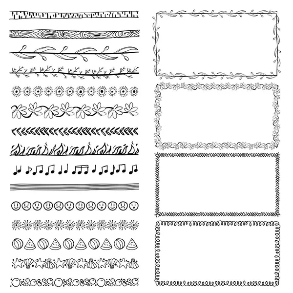 Set handgezeichneter Doodle-Rahmen. Grenzen skizzieren — Stockvektor