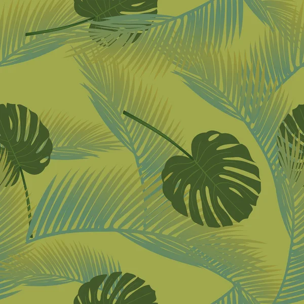 Векторный бесшовный рисунок с листьями и листьями. Экзотический ботанический дизайн фона для косметики, спа, текстиля, гавайской рубашки. Лучше всего как оберточная бумага, обои — стоковый вектор