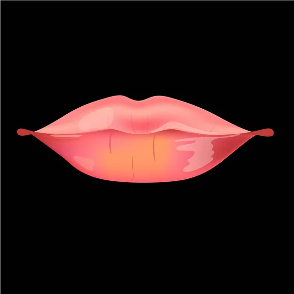 Реалистичный женский рот с губами, покрытыми блестящей глянцевой векторной иллюстрацией — стоковый вектор