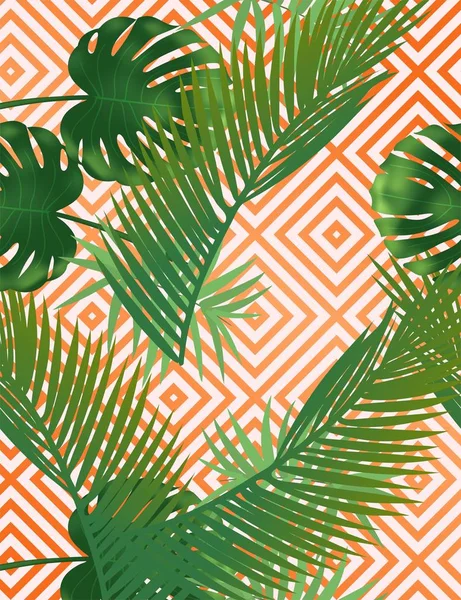 Sommer tropische Palmblätter Muster auf kupfernen Texturstreifen. — Stockvektor