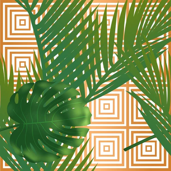 Sommer tropische Palmenblätter nahtloses Muster auf kupferfarbenen Texturstreifen. — Stockvektor