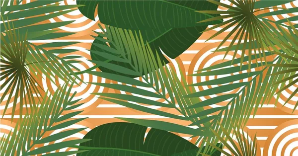 Летние тропические пальмовые листья бесшовные на медных текстурных полосах . — стоковый вектор