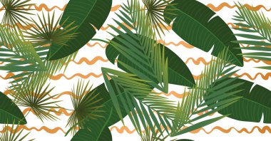 Yaz tropikal palmiye seamless modeli üzerinde bakır doku şeritler bırakır..