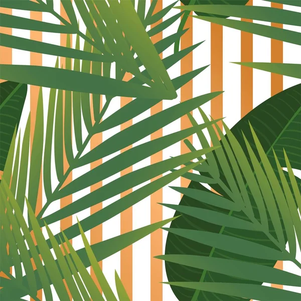 Летние тропические пальмовые листья бесшовные на медных текстурных полосах . — стоковый вектор