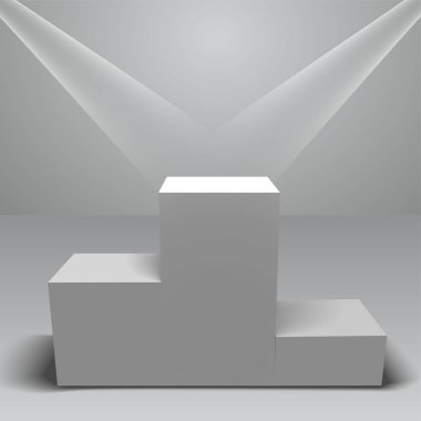 Kiriş ışıkları ile beyaz kazananlar podyum. Ödül töreni için sahne. Kaide. Spot.