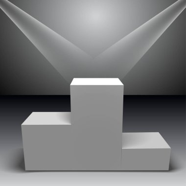 Kiriş ışıkları ile beyaz kazananlar podyum. Ödül töreni için sahne. Kaide. Spot.