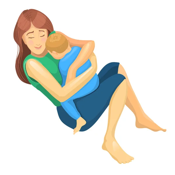 Realistic sketch of mother and son in her hug. Concept illustration for Mother Day. — Stock Vector