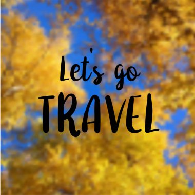 Sarı yaprakları ağaçlar ve mavi gökyüzü vektör metin tasarımı ile arka plan bulanık