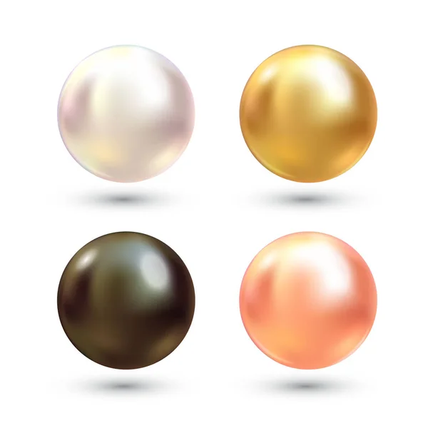 Realistisches farbenfrohes Perlen-Vektorset. Kostbare Perle in Kugelform. Perle ist Luxus-Illustration aus glänzendem Stein — Stockvektor