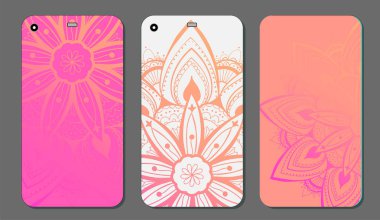 Telefon servis talebi mandala tasarım kümesi. Vintage dekoratif öğeler. Elle çizilmiş arka plan. Islam, Arapça, Indian, Osmanlı motifleri