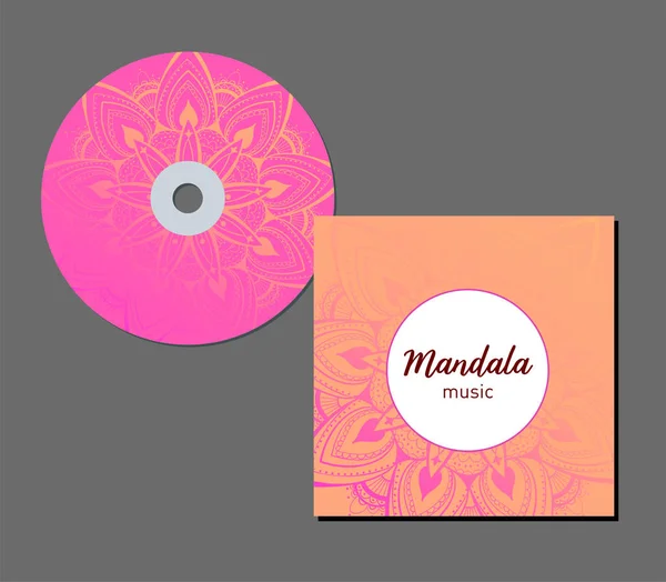 CD cover design template with floral mandala style. Arabic, indian, pakistan, asian motif. Vector illustration.