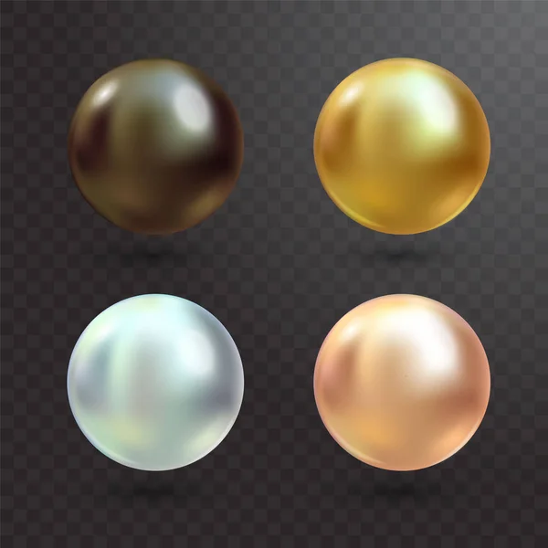 Reális varicolette gyöngy vektor beállított átlátszó háttér. Drágakő gyöngy gömb alakban. Pearl luxus fényes kő illusztráció — Stock Vector