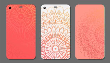 Telefon servis talebi mandala tasarım kümesi. Vintage dekoratif öğeler. Elle çizilmiş arka plan. Islam, Arapça, Indian, Osmanlı motifleri