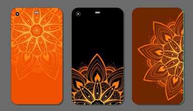 Telefon servis talebi mandala tasarım kümesi. Vintage dekoratif öğeler. Elle çizilmiş arka plan. Islam, Arapça, Indian, Osmanlı motifleri