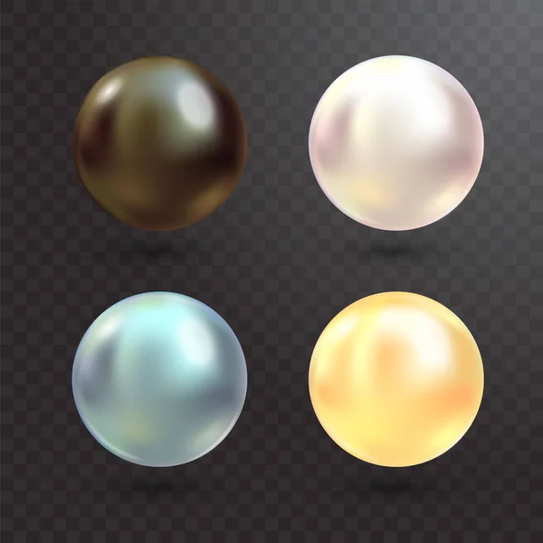 Reális varicolette gyöngy vektor beállított átlátszó háttér. Drágakő gyöngy gömb alakban. Pearl luxus fényes kő illusztráció — Stock Vector