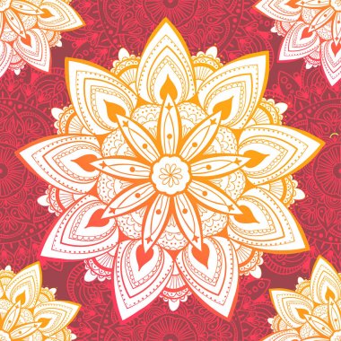 Mandala ile süslenmemiş desen. Klasik, desenli elementler. Süs. Geleneksel, etnik, Türk, Hint motifleri. Kumaş ve tekstil için harika, duvar kağıdı, ambalaj ya da herhangi bir istenen fikir için.