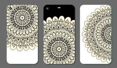 Telefon servis talebi mandala tasarım kümesi. Vintage dekoratif öğeler. Elle çizilmiş arka plan. Islam, Arapça, Indian, Osmanlı motifleri