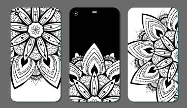 Telefon servis talebi mandala tasarım kümesi. Vintage dekoratif öğeler. Elle çizilmiş arka plan. Islam, Arapça, Indian, Osmanlı motifleri
