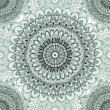 Mandala ile süslenmemiş desen. Klasik, desenli elementler. Süs. Geleneksel, etnik, Türk, Hint motifleri. Kumaş ve tekstil için harika, duvar kağıdı, ambalaj ya da herhangi bir istenen fikir için.
