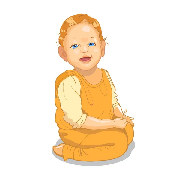 Realistisches kleines Baby im gelben Anzug. Cartoon-Babyfigur. — Stockvektor