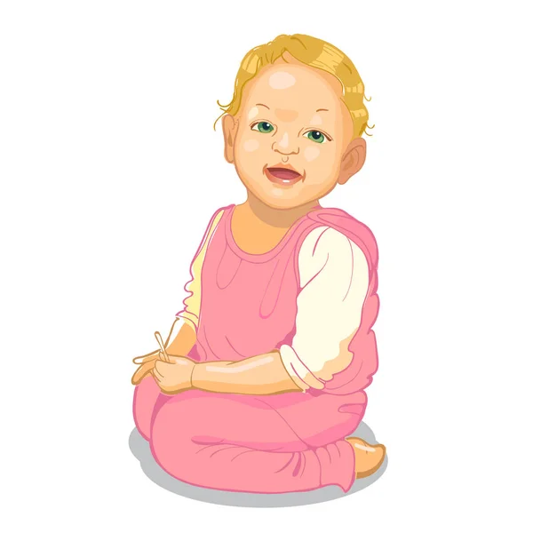 Realistisches kleines Baby im rosafarbenen Anzug. Cartoon-Babyfigur. — Stockvektor