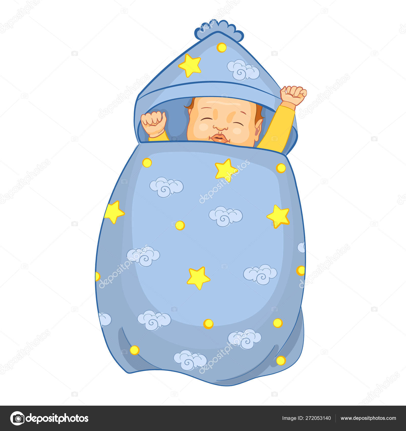 Baby Sleeping In A Sleeping Bag Realistic Cartoon Vector Illustration With A Newborn Baby In Cocoon Pattern With Cartoon Stars Baby Sleeping In A Sleeping Bag Realistic Cartoon Vector Illustration With A Newborn Baby In Cocoon Pattern With Cartoon Stars