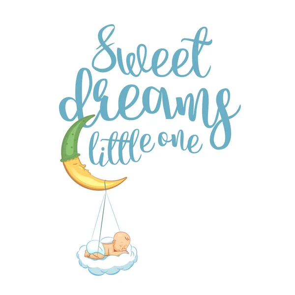 Dulces sueños, pequeño. Cotizaciones de letras de mano para imprimir en ropa de bebés, bolsas de decoración de viveros, carteles, invitaciones, tarjetas. Ilustración vectorial. Caligrafía moderna aislada en blanco — Archivo Imágenes Vectoriales