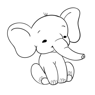 Sevimli bebek Elefant oturuyor. Tasarım için komik siyah ve beyaz Elefant