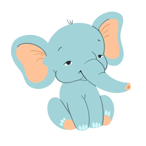 Elefante bebé giro sentado. Elefante azul engraçado com para design — Vetor de Stock