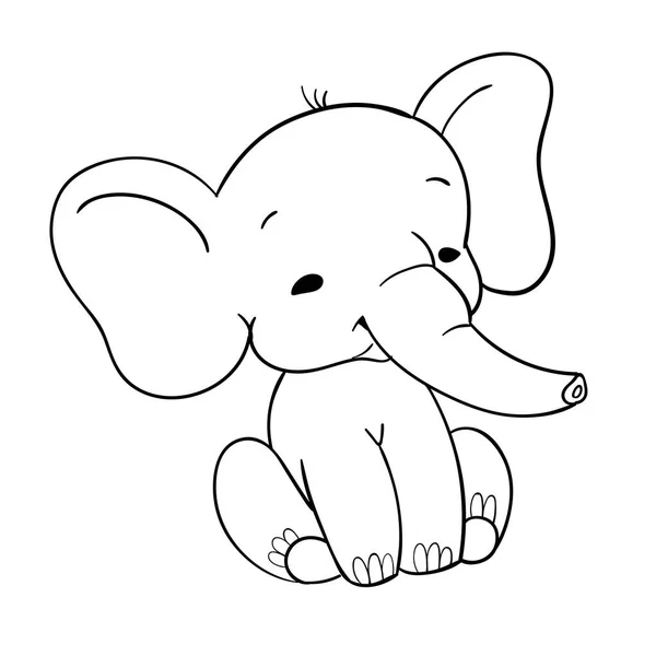 Lindo bebé elefante sentado. Divertido elefante blanco y negro para el diseño — Vector de stock