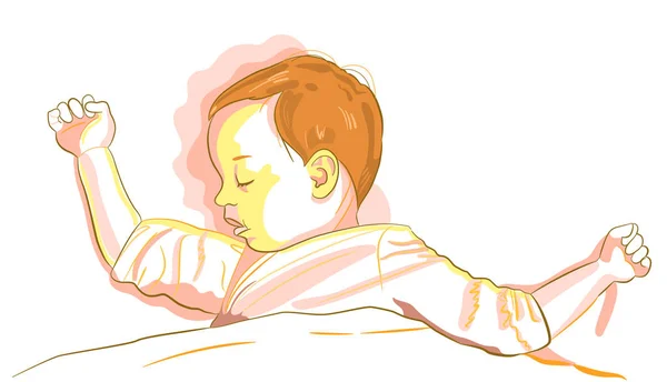 Vector illusztráció reális baba alszik az ágyban — Stock Vector
