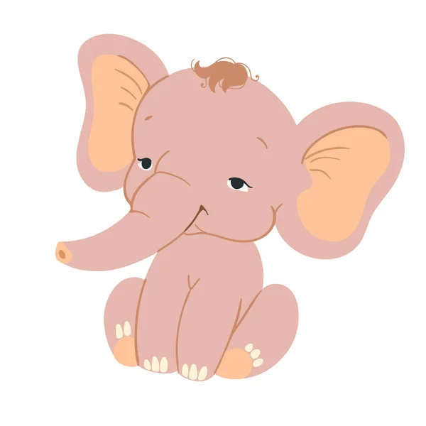 Lindo bebé elefante sentado. elefante rosa divertido con para el diseño — Vector de stock