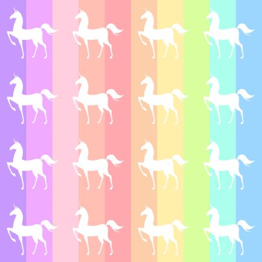 Seamless pattern with stilized unicorns. Colored illustration In pink, blue, ultraviolet colors clipart