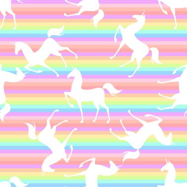 Stilize tek boynuzlu atlar ile dikişsiz desen. Renkli illüstrasyon Pembe, mavi, ultraviyole renklerde
