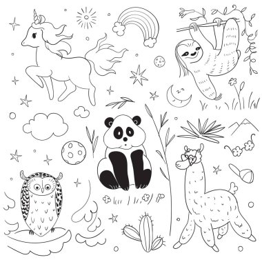 Beyaz arka planda izole edilmiş hayvanlar seti