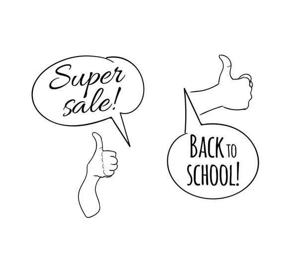 Back to school, set icons. Handwritten lettering. Label vector illustration — Stock Vector